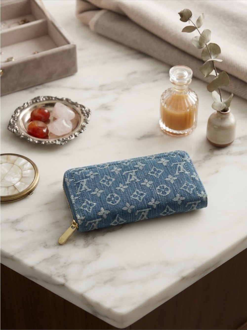 Blue Denim Mono Zippy Wallet